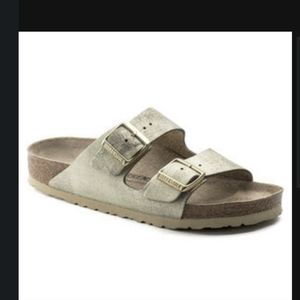 Arizona Suede Leather Washed Metallic Cream Gold Birkenstock Sandals Size 37